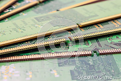 Ddr and sdram main storage are each other. Many random access memory is a close up. Computer technology background. A bunch of Stock Photo