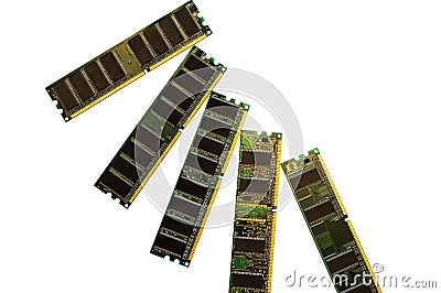DDR SDRAM memory modules isolated on black. DDR chip combined on a module chipset for desktop PCs. Cut out image Stock Photo