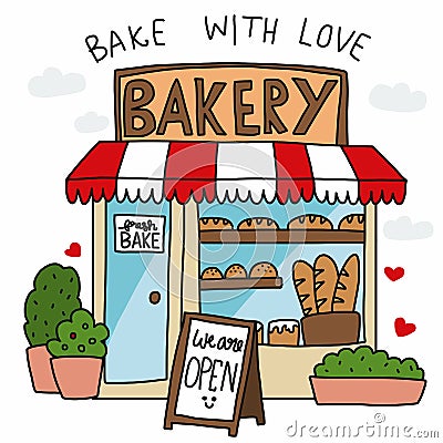 Bakery shop bake with love cartoon vector illustration Vector Illustration