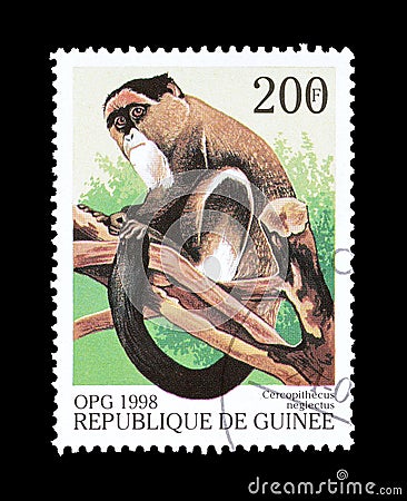 De Brazza monkey on postage stamp Editorial Stock Photo