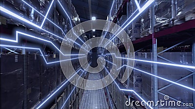 De handelsstructuur van de pakhuizen grote logistiek met dozen op de plank De industrieproductie van de groepswerk mannelijke per stock videobeelden De handelsstructuur van de pakhuizen grote logistiek met dozen op de plank De industrieproductie van de groepswerk mannelijke per stock videobeelden