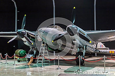 De Havilland Mosquito in museum Editorial Stock Photo