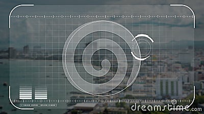 De hommel van de animatieveiligheid, de camera of de technologie van het hologramaftasten sluiten op kuststad in technologieconce royalty-vrije illustratie De hommel van de animatieveiligheid, de camera of de technologie van het hologramaftasten sluiten op kuststad in technologieconce royalty-vrije illustratie