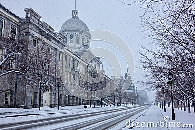 De la Commune Street and Bonsecours Market Editorial Stock Photo