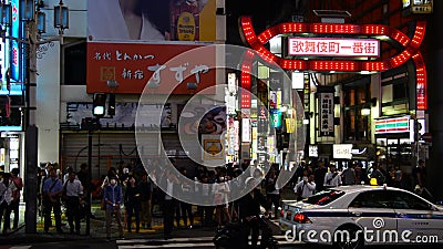 De Pan van de tijdtijdspanne van Bezig Shinjuku-Vermaak/het Winkelen District bij Nacht - Tokyo Japan stock videobeelden De Pan van de tijdtijdspanne van Bezig Shinjuku-Vermaak/het Winkelen District bij Nacht - Tokyo Japan stock videobeelden