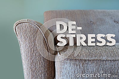 De-Stress 3d Words Couch Mind Body Unwinding Stock Photo