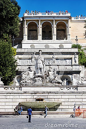 Dea Roma fountain (Piazza del Popolo, Rome - Italy) Editorial Stock Photo