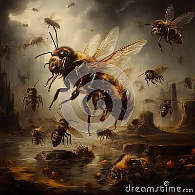 of dead bees, isolated Made With Generative AI illustration Cartoon Illustration