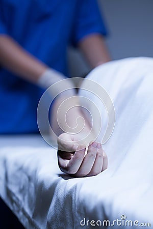 Dead body in the morgue Stock Photo