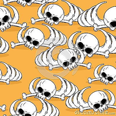 Dead desert seamless pattern. Remains of skeleton in sand background. Skull and bones pattern. Deadly background. Barebone texture Vector Illustration