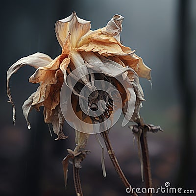 A dead flower in the middle of the forest, AI Stock Photo