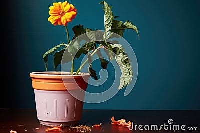 dead flower in a vibrant plant pot Stock Photo