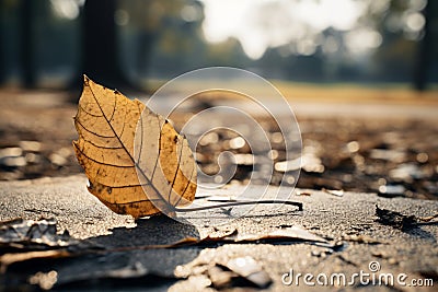 a dead leaf laying on the ground in the middle of a park Stock Photo