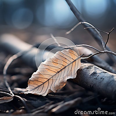 a dead leaf laying on the ground in the woods Stock Photo
