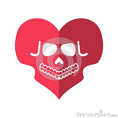 Dead love. Skulls heart. Deadly Cupid emblem Vector Illustration