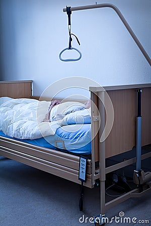 Dead person bed joined hands Stock Photo