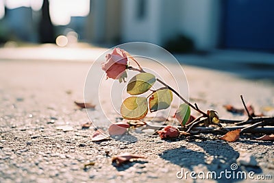 a dead rose on the ground in front of a building Stock Photo