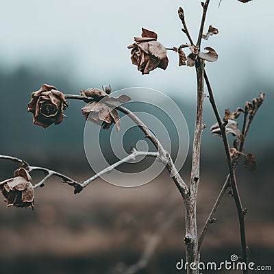 a dead rose plant in the middle of a field Stock Photo