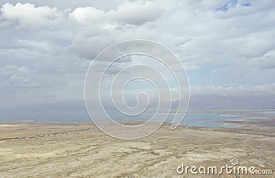 Dead Sea During Winter with Clouds from Masada Hilltop Stock Photo