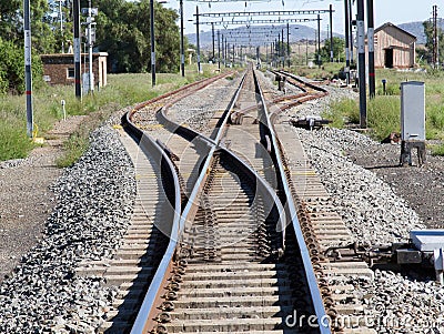 Dead straight railroad line Stock Photo