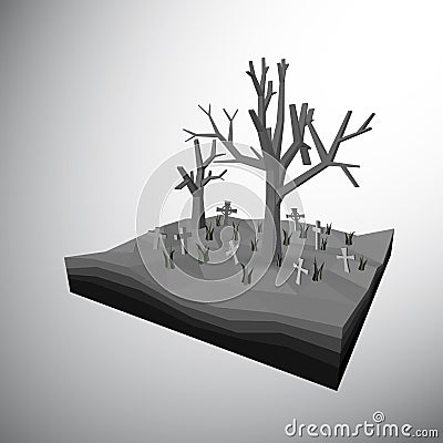 Dead tree on grave yard Vector Illustration