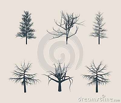 Dead Tree without Leaves silhouettes Vector Illustration