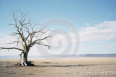 a dead tree in the middle of a desert Stock Photo