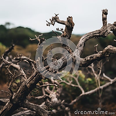 a dead tree in the middle of a field Stock Photo