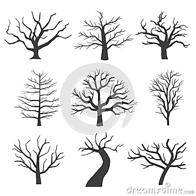 Dead tree silhouettes. Dying black scary trees forest vector illustration Vector Illustration