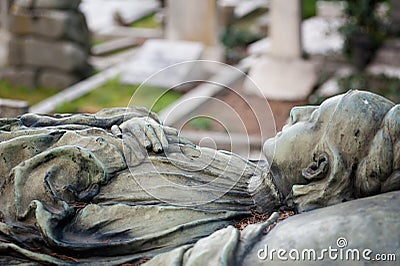 The dead woman body statue rest in peace at the cemetery Stock Photo