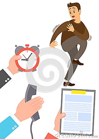 Deadline business concept, time management, fear of being late. Businessman is afraid of time Vector Illustration