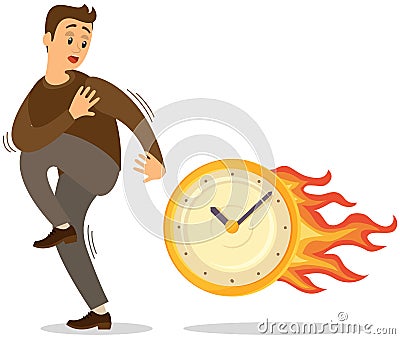 Deadline business concept, time management, fear of being late. Businessman is afraid of time Vector Illustration