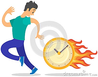 Deadline business concept, time management, fear of being late. Businessman is afraid of time Vector Illustration