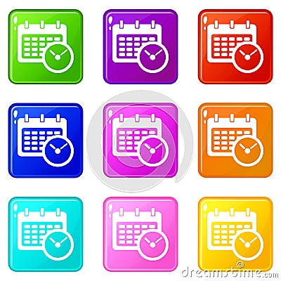 Deadline calendar icons set 9 color collection Vector Illustration