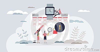 Deadline calendar and schedule for time management tiny person concept Vector Illustration