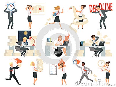 Deadline characters. Business overworked people directors managers stressed and rushing danger workspace vector people Vector Illustration