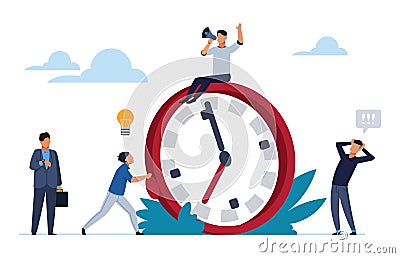 Deadline concept. Office people work in high stress. Flat cartoon vector characters working overtime Vector Illustration