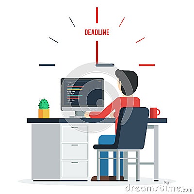 Deadline Concept of overworked man Vector Illustration