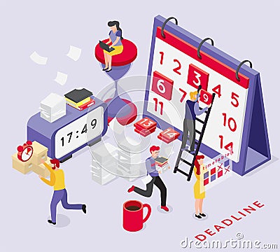 Deadline Dates Isometric Composition Vector Illustration