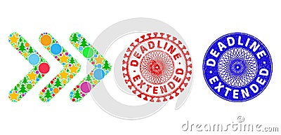 Deadline Extended Grunge Seals and Triple Arrowhead Right Mosaic of Christmas Symbols Vector Illustration