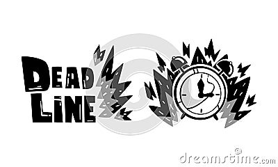 Deadline Logo Design Set, Effective Business Time Monochrome Badges with Alarm Clock in Fire Vector Illustration Vector Illustration