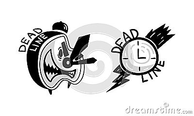 Deadline Logo Design Set, Time Management, Effective Business Time Monochrome Badges with Alarm Clock Vector Vector Illustration