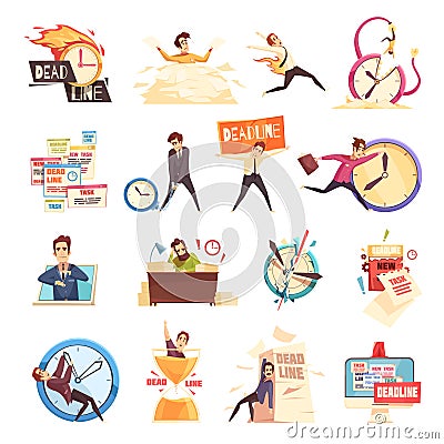 Deadline Time-Limit Icons Set Vector Illustration