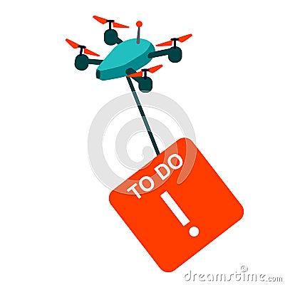Flying quadcopter carries urgent task card Vector Illustration