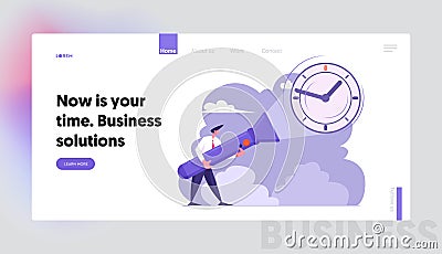 Deadline, Time, Searching Idea, Schedule Website Landing Page, Business Man Holding Huge Flashlight Lighting Up Vector Illustration