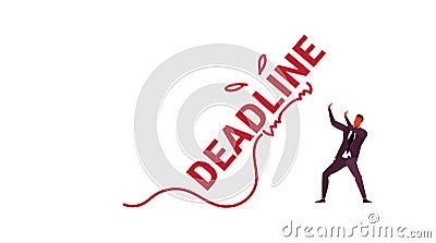 Deadline word monster falling on exhausted businessman stress problem time management concept overworked business man Vector Illustration