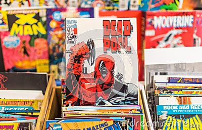Deadpool comic book for sale in a store Editorial Stock Photo