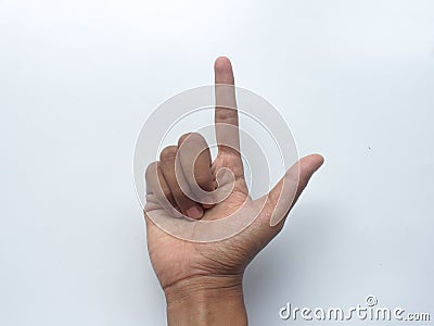 Deaf mute hand language on white Learn the alphabet, deaf-mute nonverbal communication. alphabet Stock Photo