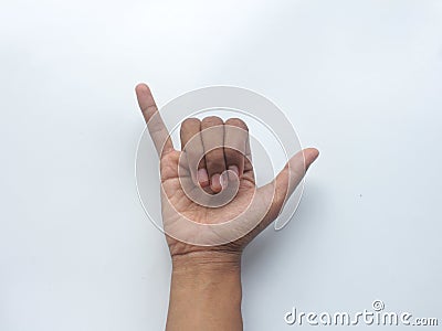 Deaf mute hand language on white Learn the alphabet, deaf-mute nonverbal communication. alphabet Stock Photo