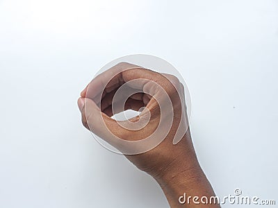 Deaf mute hand language on white Learn the alphabet, deaf-mute nonverbal communication. alphabet Stock Photo